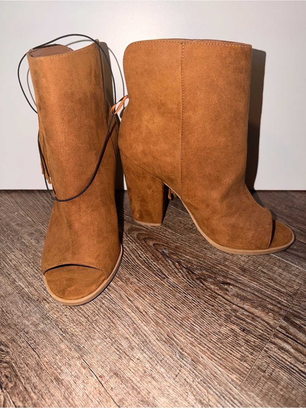 Dolce Vita Tan Suede Open-Toe Block Heel Booties